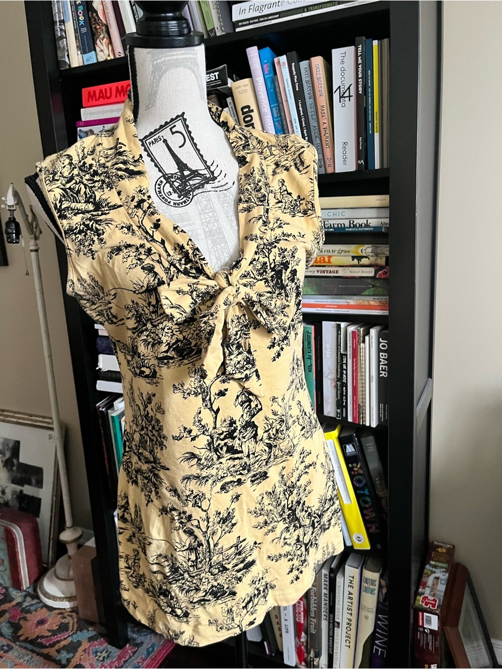 Effie's Heart Yellow Toile Tie-Neck Top XL